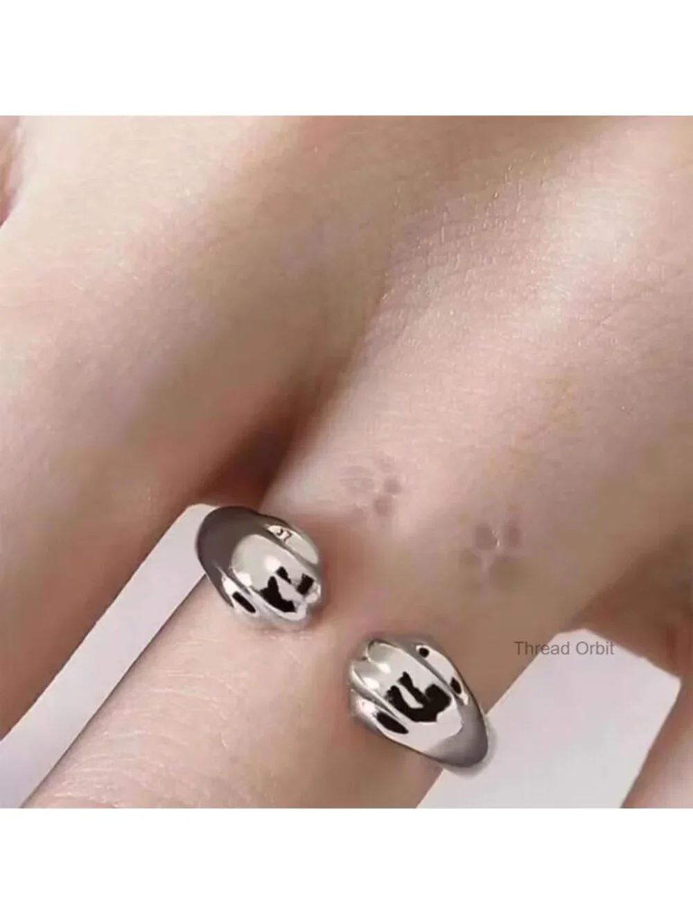 Cat Paw Hug Ring Set - Sterling Silver Adjustable Open Band - Stackable Rings